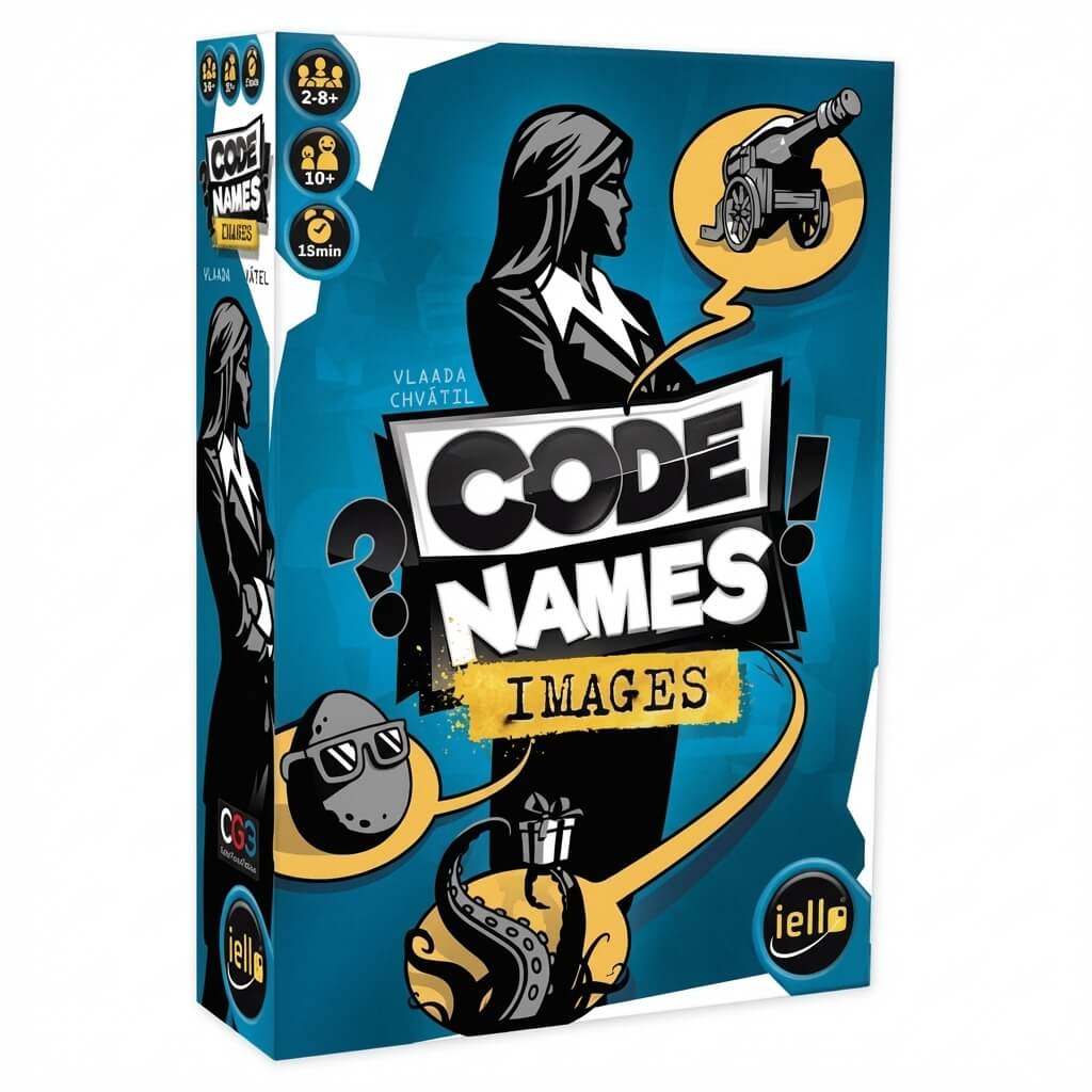 Codenames Images board game grid of illustrated spy cards