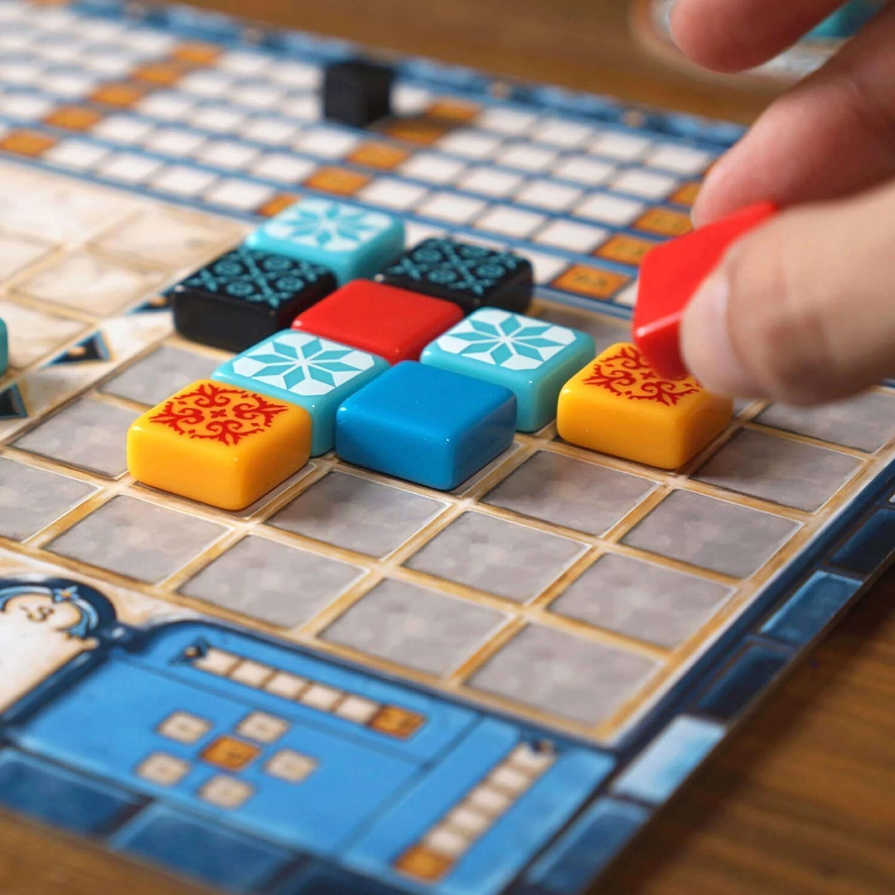 Azul colourful resin mosaic tiles close-up – tile placement strategy game components India