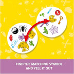 Dobble circular symbol cards spread – fast-paced observation matching game India