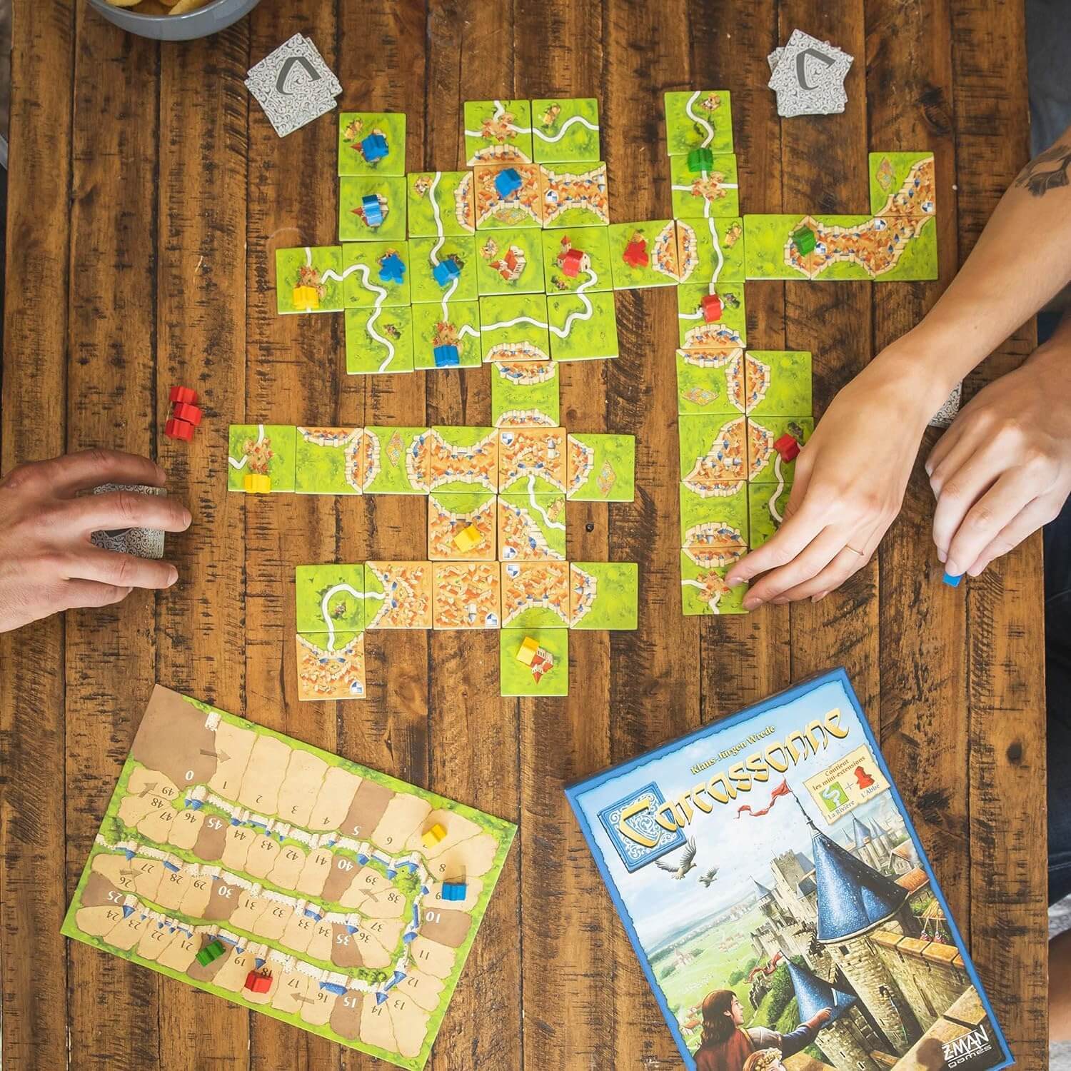 Carcassonne wooden meeple followers on tiles – strategy board game components India