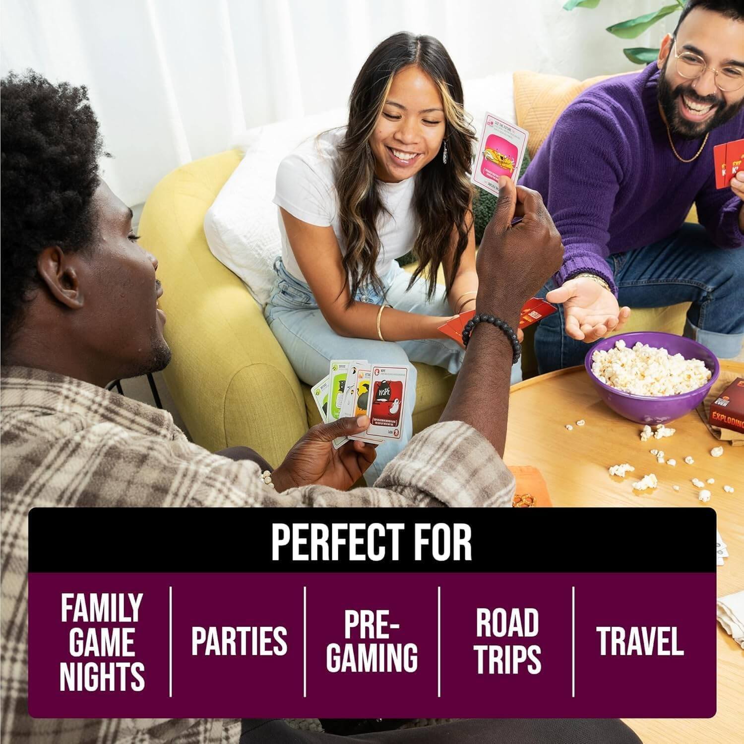 Exploding Kittens Party Pack game in play – family party card game game night India