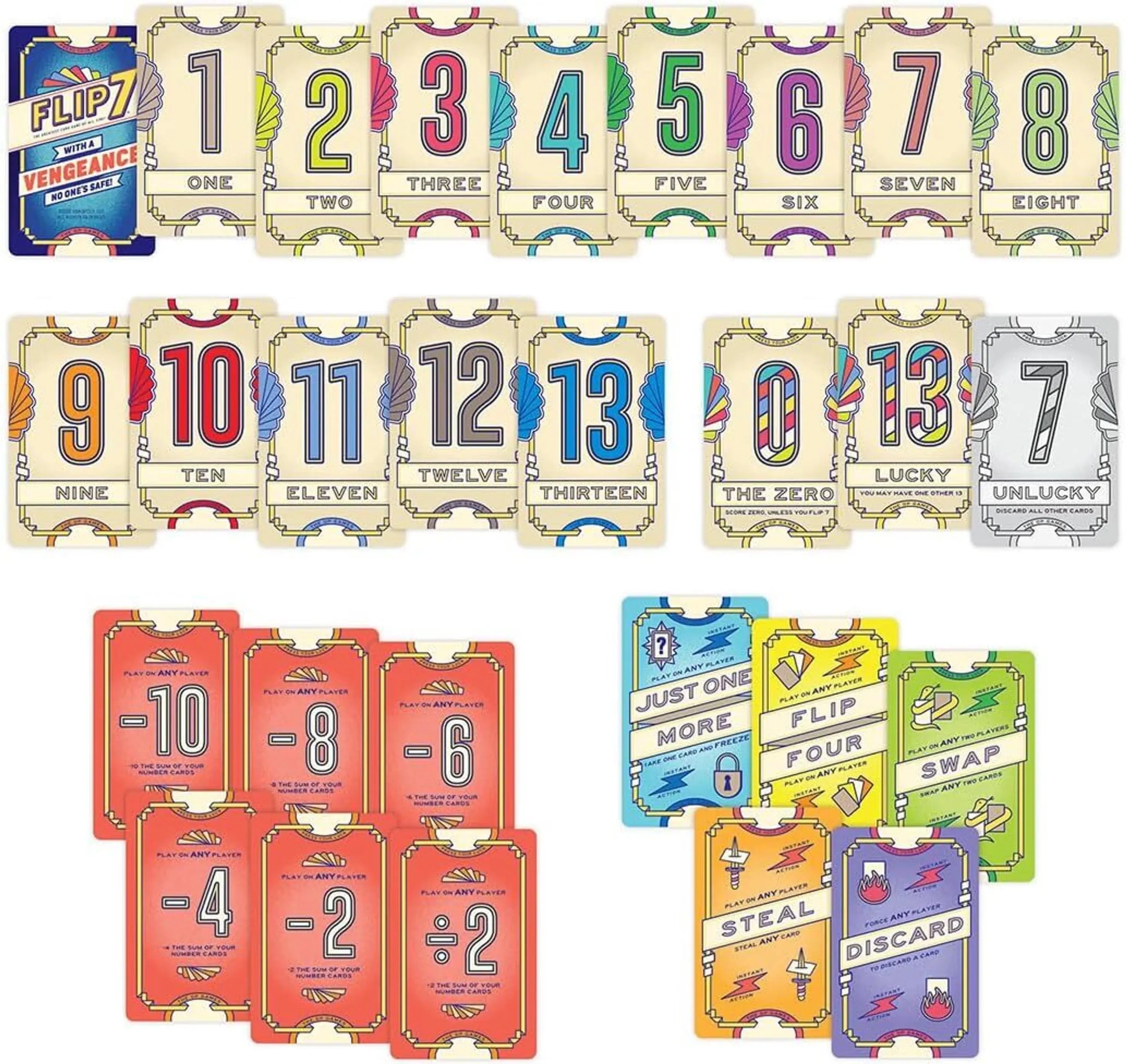 Flip 7: With A Vengeance push your luck party card game with interactive action cards for friends and family.