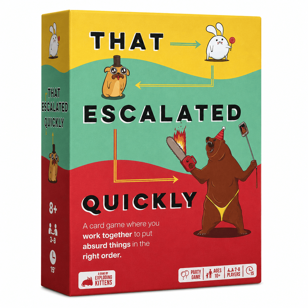 That Escalated Quickly party card game box for family and friends