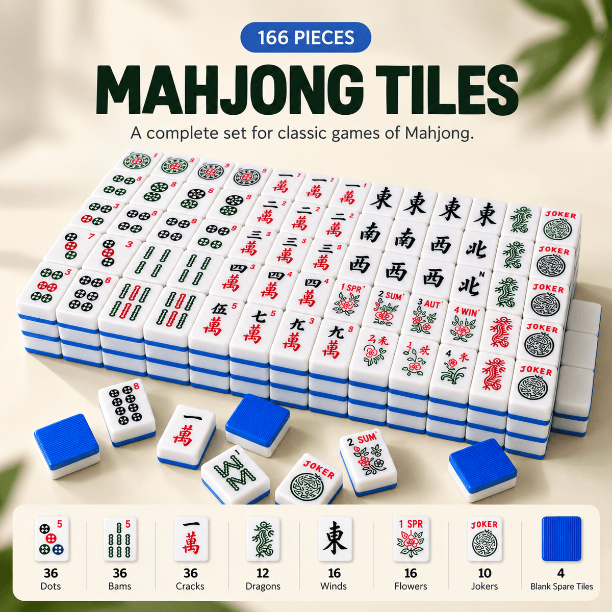 Mahjong board game tiles for four players