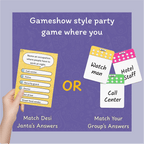 Desi Feud survey question and answer cards – Indian party game components