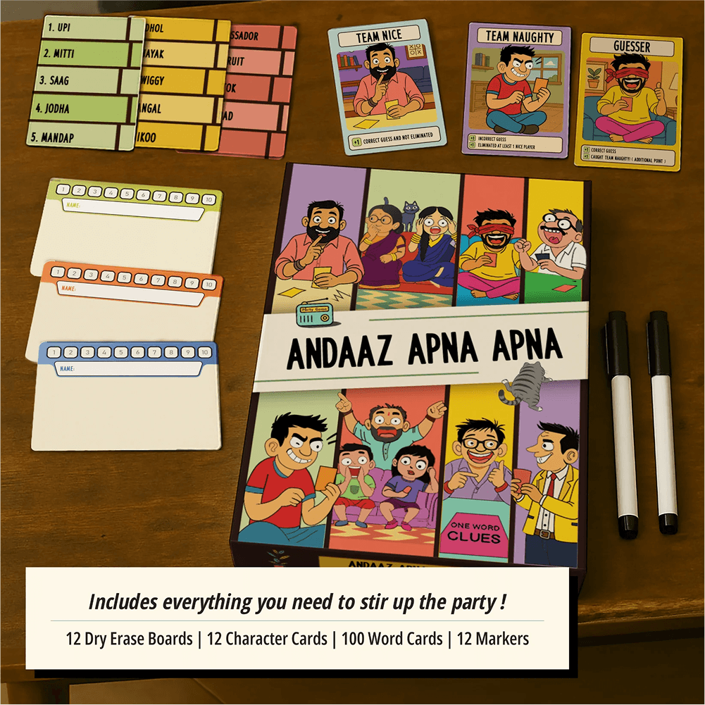 Andaaz Apna Apna box back – 4-12 player desi word party game India