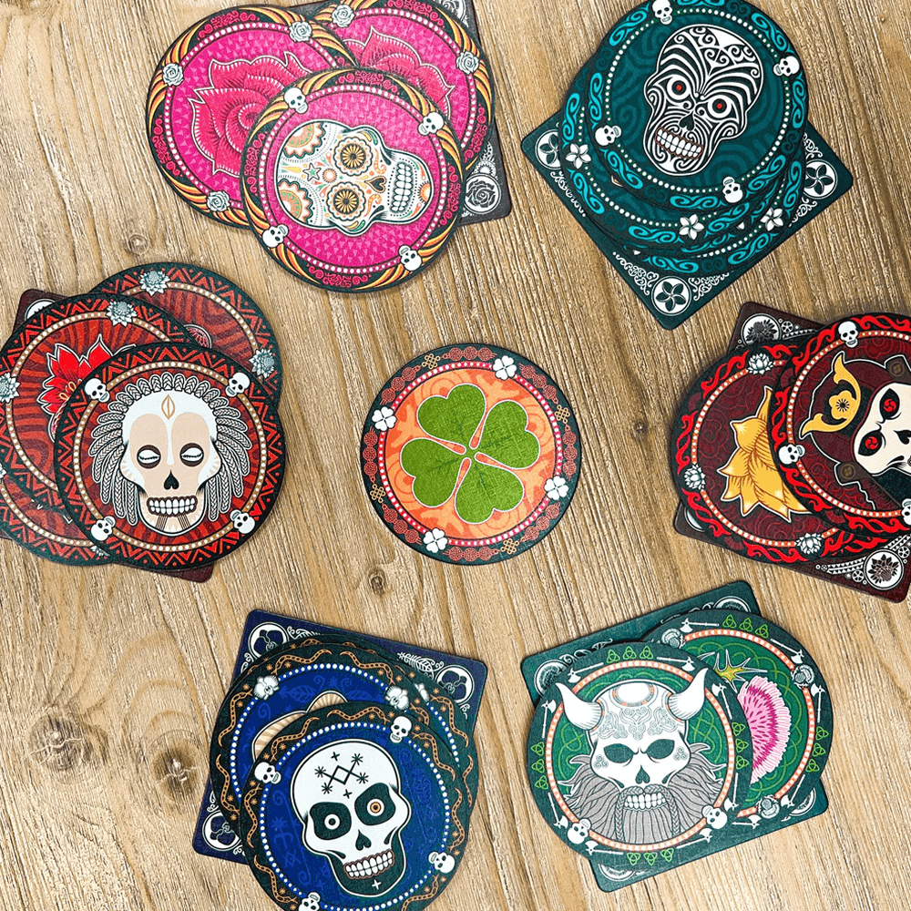 Skull flower and skull coaster cards – bluffing game components India