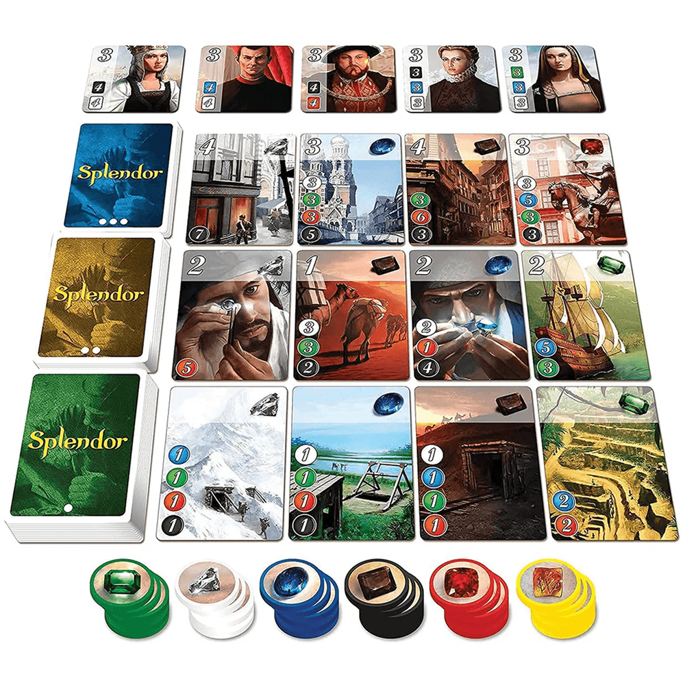 Splendor gem tokens and development cards – Renaissance strategy game components India