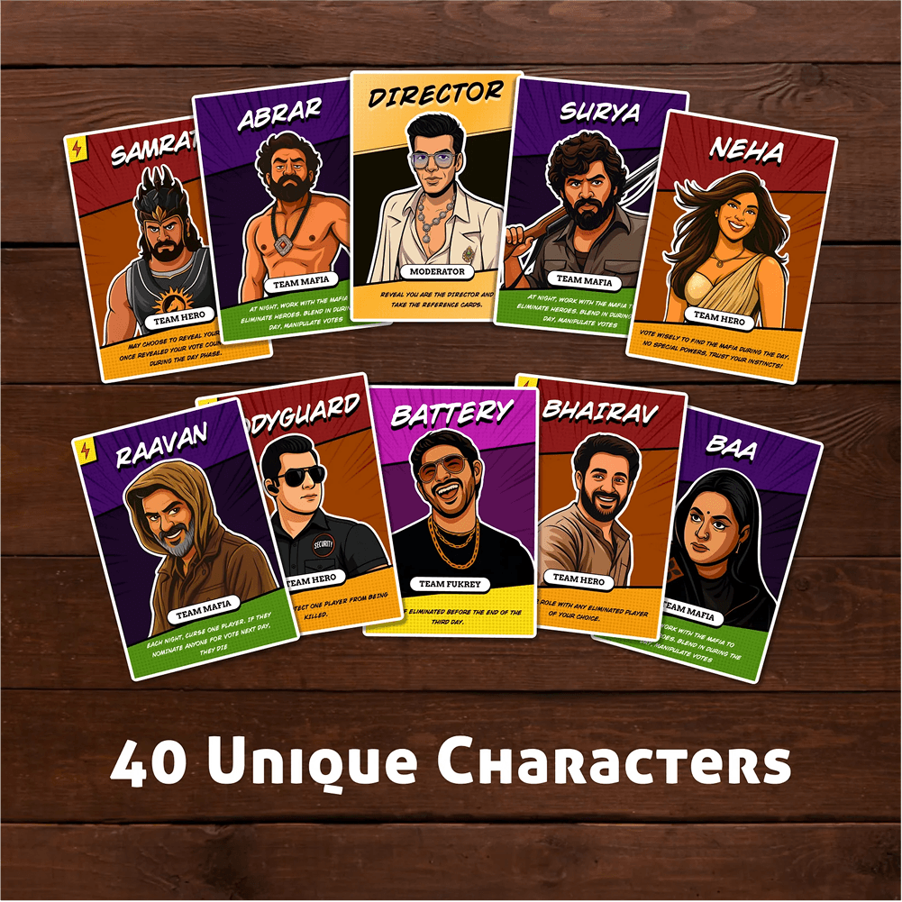 Filmy Mafia hero mafia and director role cards – desi party game components India