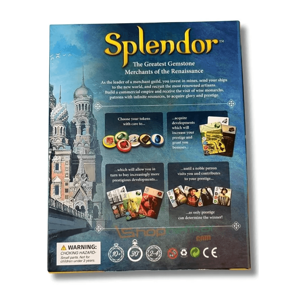 Splendor box back – As dOr Game of the Year strategy game India