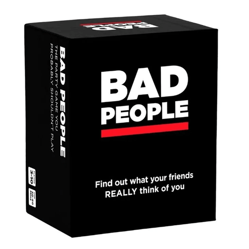 Bad People card game box — voting drinking game for 17 plus age group